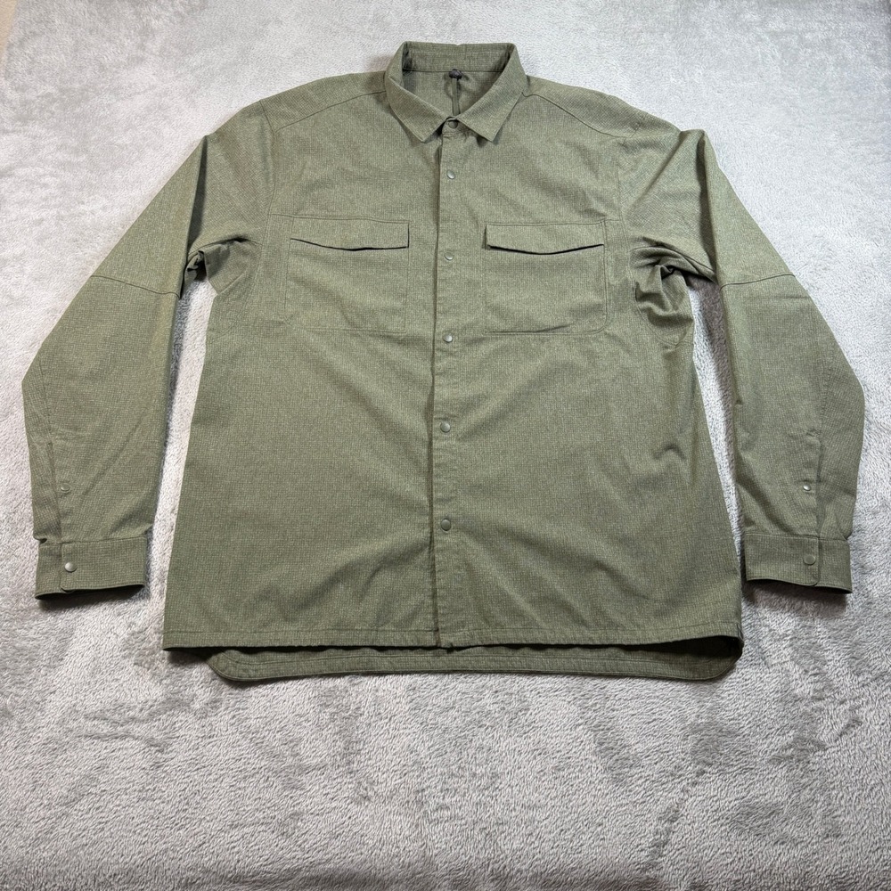 Lululemon Airing Easy Long Sleeve Shirt Mens XL Olive Green Snap Front Button